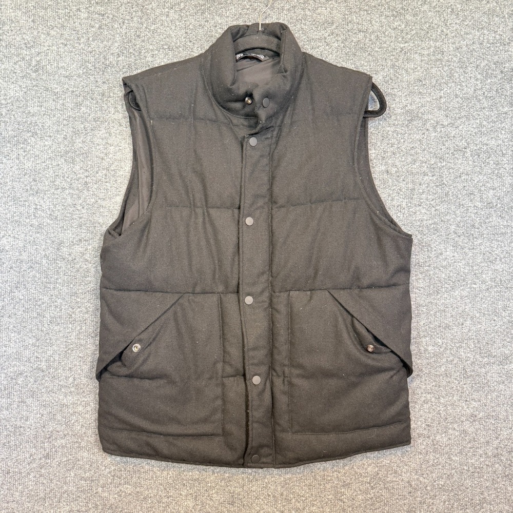 Zara Vest Mens Medium Black Puffer‎ Thermore Button Up Quilted Outerwear Casual
